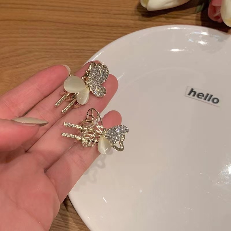 超仙猫眼石蝴蝶发夹女气质碎发刘海夹外出百搭侧边夹发饰