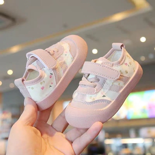 婴幼儿学步鞋春秋新款碎花软底女宝宝运动鞋小童稳步鞋女童帆布鞋