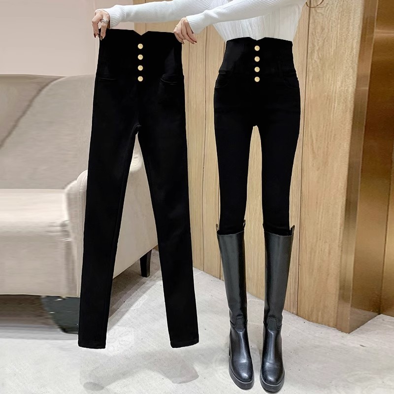 黑色高腰打底裤女春秋外穿紧身铅笔小脚小黑裤秋冬加绒小个子穿搭