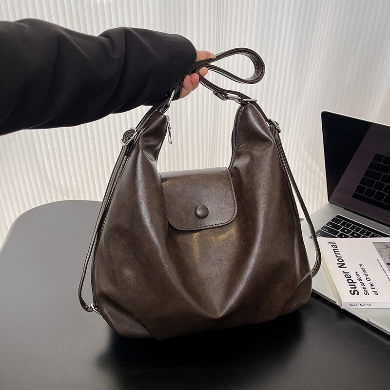 时尚休闲大容量托特包女2025新款复古百搭单肩包多功能双肩包m5