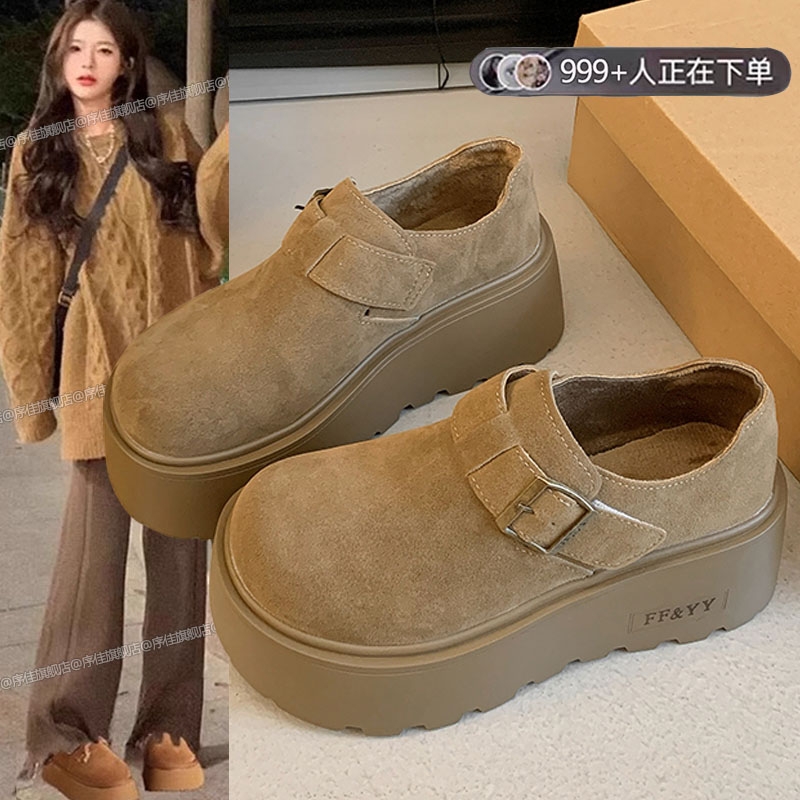 热风圈厚底增高小个子勃肯鞋女2025春秋新款爆款乐福鞋博毛绒鞋子