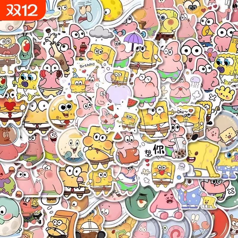 卡通动漫Q版海绵宝宝贴纸防水不留胶装饰diy手机壳平板贴画