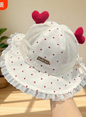 婴儿帽子春夏薄款女宝宝可调节渔夫帽女童小月龄遮阳防晒盆帽红色