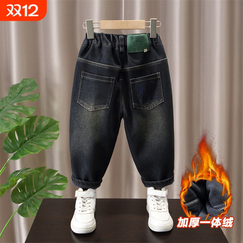 男童牛仔裤儿童加绒加厚宝宝直筒裤2025新款小男孩裤子冬季HDD203