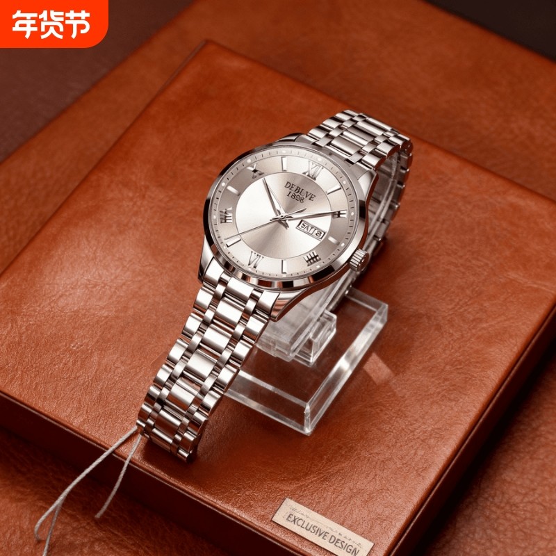 手表男款机械风全自动防水高级感全自动男表数字双日历防水腕表男