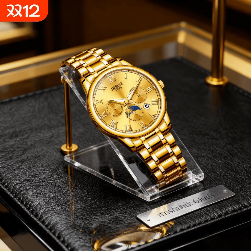 手表男款机械风全自动防水高级感全自动男表数字双日历防水腕表男
