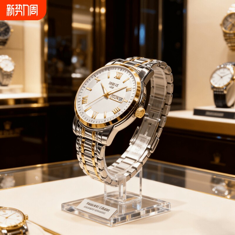 手表男款机械风全自动防水高级感全自动男表数字双日历防水腕表男