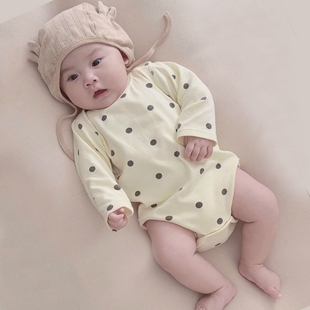 婴儿秋装 波点纯棉满月宝宝衣服哈衣包屁衣小月龄服秋冬睡衣薄款