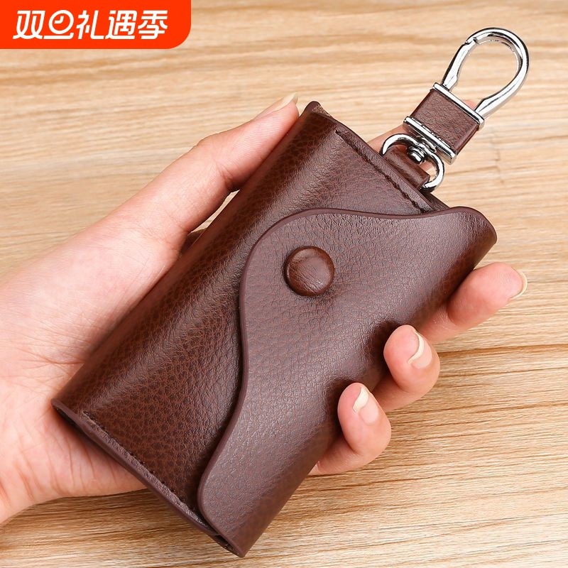 真牛皮钥匙包男款大容量真皮汽车钥匙保护套女款多功能通用收纳包