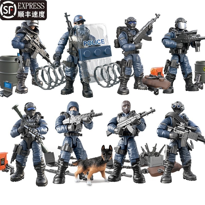 兼容乐高特警兵人仔武器模型多关节第三5.5CM玩具可动军事特种兵