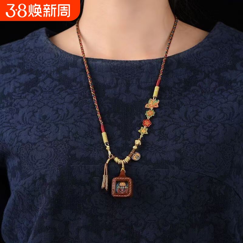 手工编织纯手工吊坠新款原创项链中式藏式绳扎基拉姆唐卡财神毛衣