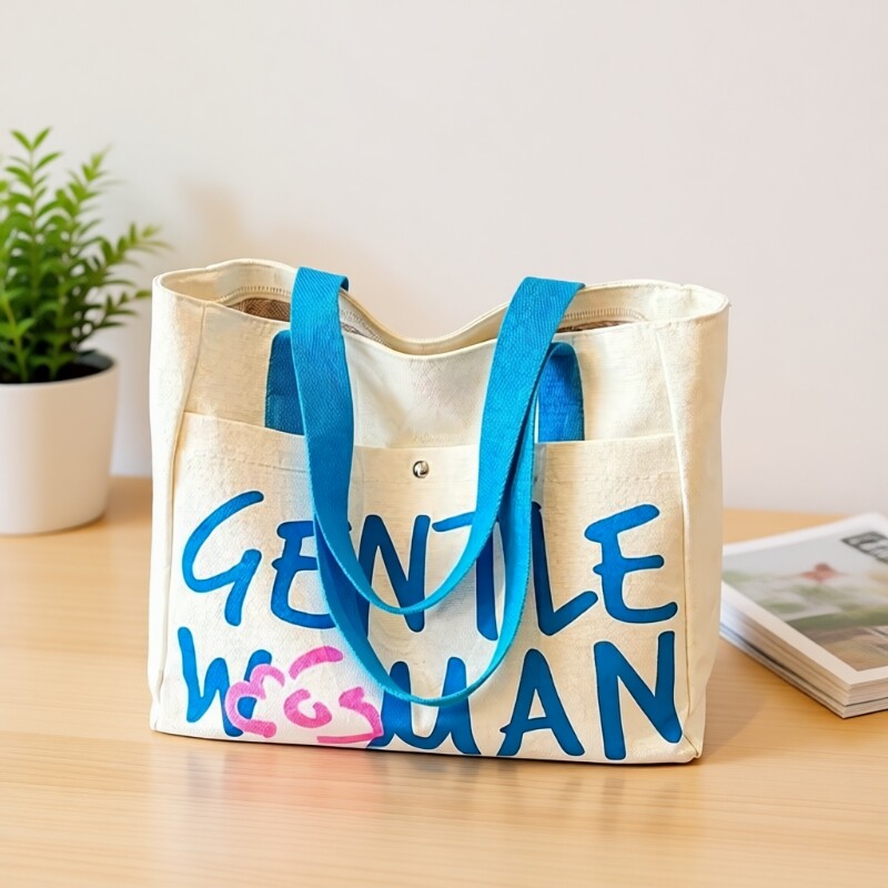 字母帆布包包女大容量新款大学生上课手提袋单肩通勤托特包包