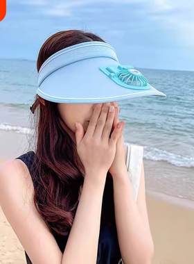 可充电风扇帽女夏防紫外线2026新款遮阳帽太阳能帽带风扇白色黑色