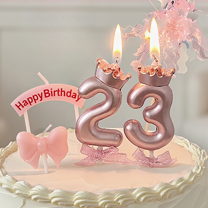 粉色生日蜡烛数字创意场景布置装饰蛋糕插件小女孩高级氛围感道具