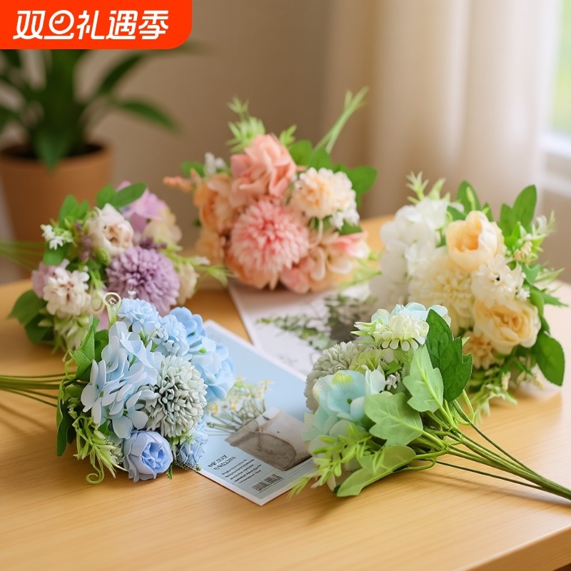 仿真花假花塑料花小花束玫瑰婚礼客厅餐桌摆件摆设绢花摆放单支