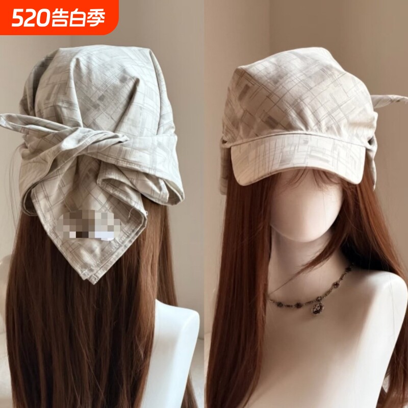 春季新款百搭复古咖色格纹鸭舌帽绑带头巾帽女英伦遮阳帽显脸小女
