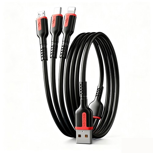 弎希数据线一拖三充电线适用苹果华为荣耀安卓黑色1米特惠一条装