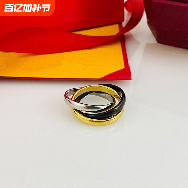 V金厂家直销卡加三环戒指镀三圈三色指环情侣戒手饰品女代