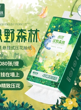 蓝漂绿野森林系列挂式抽纸4D压花4层加厚1080张x2提/6提