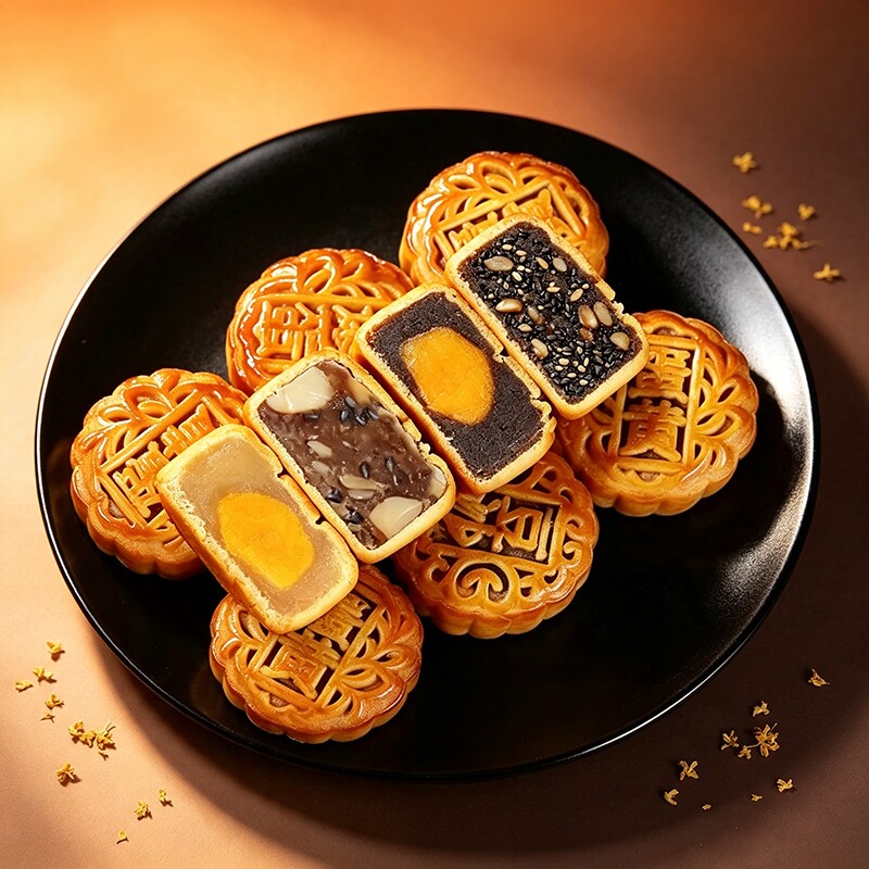 广式月饼豆沙蛋黄味莲蓉味小月饼零食老式糕点五仁散装传统水果