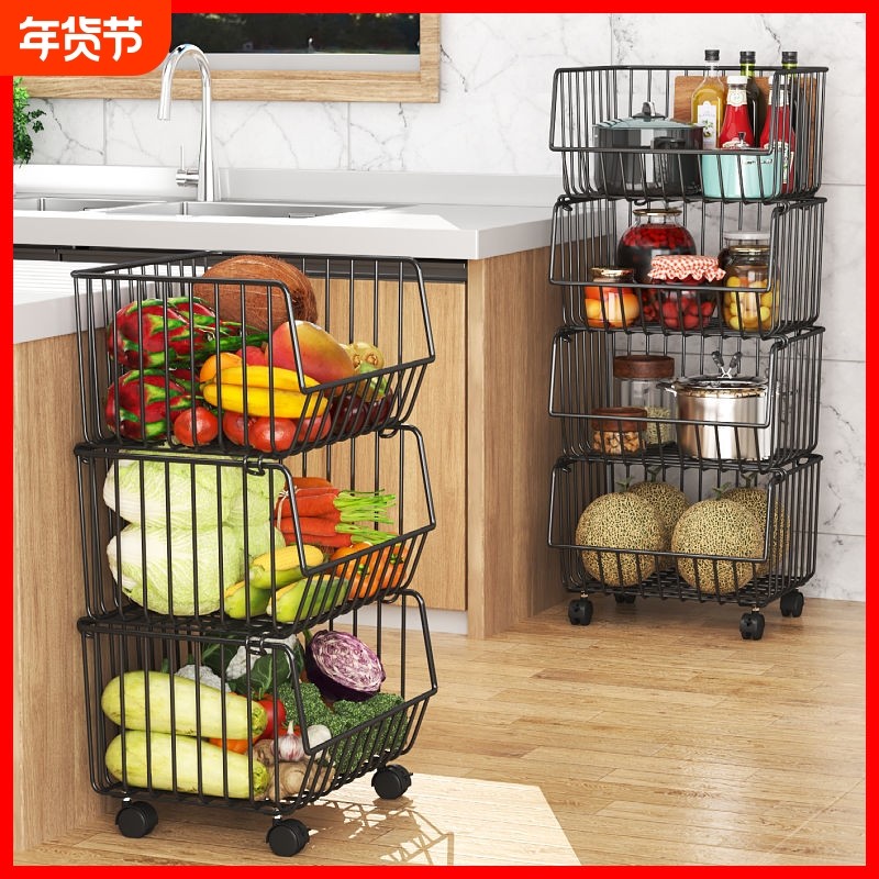 厨房置物架落地多层蔬菜水果零食架收纳菜筐多功能推车式架子移动