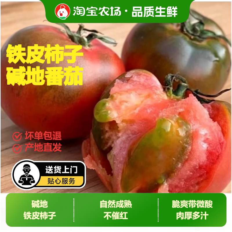 丹东铁皮柿子5斤生吃水果番茄铁皮西红柿新鲜草莓柿子包邮碱地