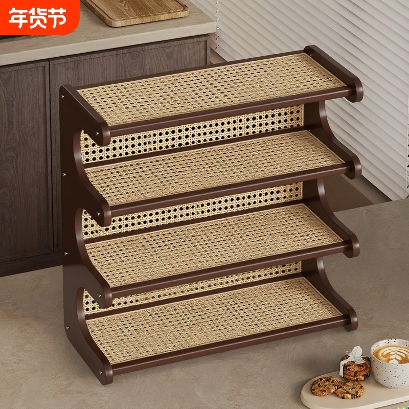 厨房杯具置物架桌面实木开放多层收纳架家用台面阶梯式茶具架沥水