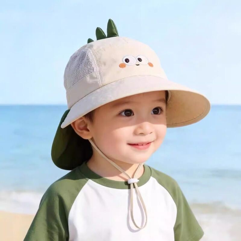 夏季宝宝防晒渔夫帽子可爱大帽檐披肩可拆薄款男女童外出网眼遮阳