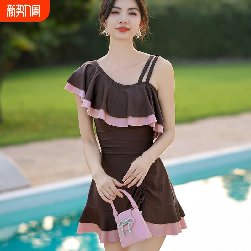 2025新款连体泳衣女夏法式设计感连体裙式游泳衣女显瘦温泉泳装女