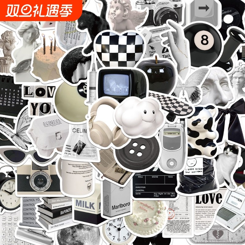 61张行李箱笔记本电脑贴纸ins风黑白简约手机壳ipad水杯防水