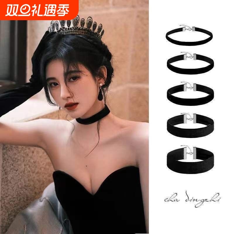 欧美哥特式饰品项链女简约choker锁骨链项圈颈链黑色丝绒布颈带