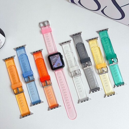 适用苹果iwatchS10/10表带40MM高清透明表带WatchSE简约商务轻薄手表带