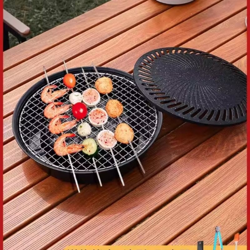 拓村韩式烤盘户外便携式麦饭石卡式炉露营野炊不沾铁板烧烤肉煎盘