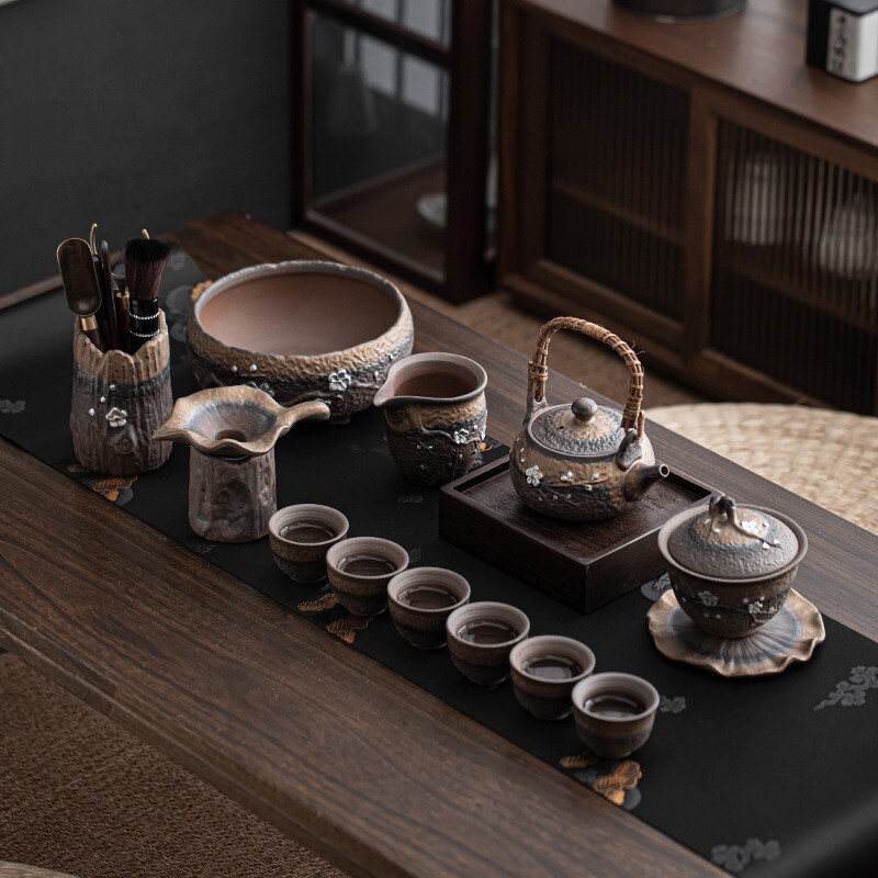 日式复古粗陶功夫茶具套装家用盖碗提梁壶泡茶会客办公茶杯批发