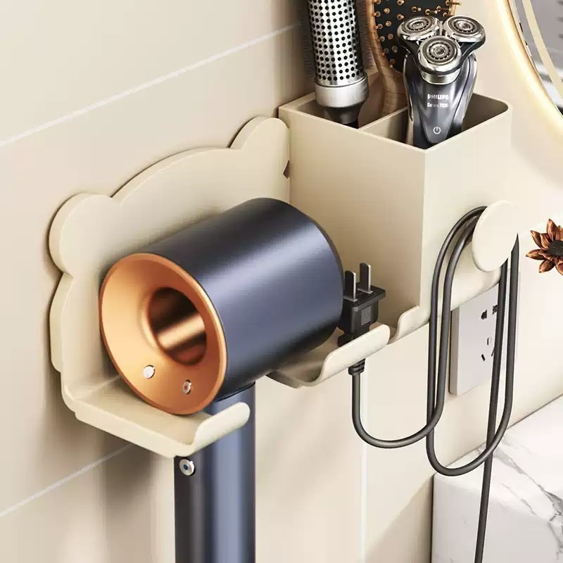 奶油风吹风机置物架子免打孔卫生间浴室电吹风挂架放置架风筒支架