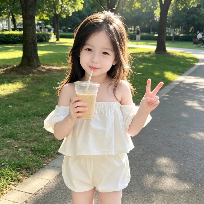 女宝宝夏季洋气套装女童露肩短袖上衣短裤儿童装韩版衣服两件套潮