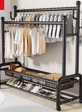 挂衣架落地卧室晾衣架加厚落地式家用房间挂衣服架子衣帽架双杆