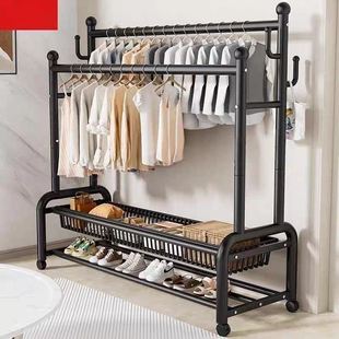 挂衣架落地卧室晾衣架加厚落地式 家用房间挂衣服架子衣帽架双杆