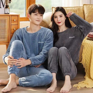 睡衣女秋冬季珊瑚绒法兰绒暖暖套装2025年新款加厚大码情侣家居服