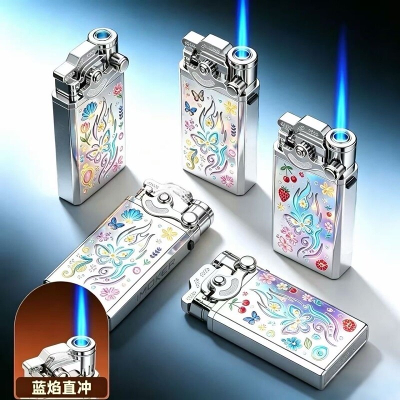 网红闪光灯机打火机防风创意金属蓝焰直冲充气批发火机高颜值闪灯图片