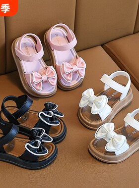 女童凉鞋儿童真皮公主鞋2025新款夏款小女孩软底夏季露趾平跟鞋子