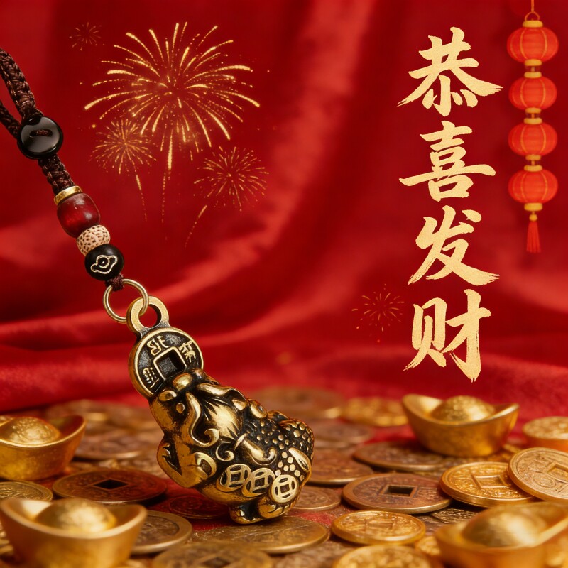 【肥貔貅】真黄铜吞金暴富肥貔貅挂件钥匙扣 越磨越亮