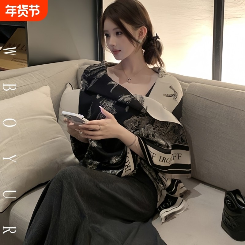 LVАFGН高级感正品羊绒围巾女秋冬百搭保暖两用披肩外搭加厚围脖