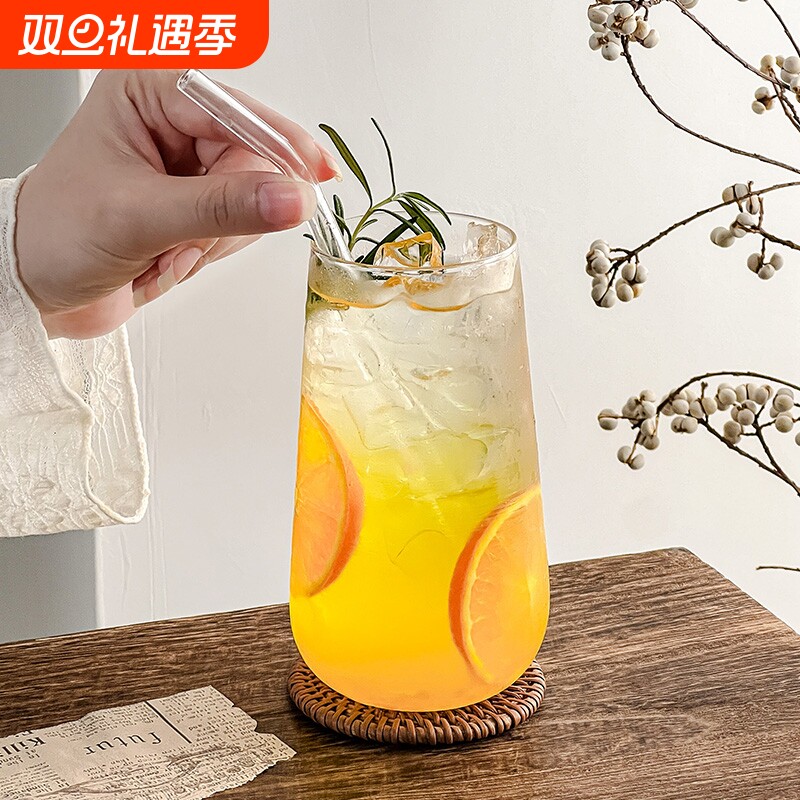 ins风轻薄玻璃杯 网红餐厅水果茶杯苏打气泡水杯冷饮料杯喝水杯子