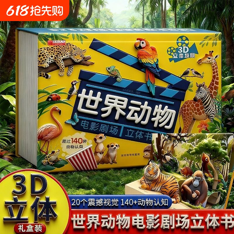 抖音同款世界动物翻翻书立体书电影剧场3D正版书籍自然揭秘系列儿童