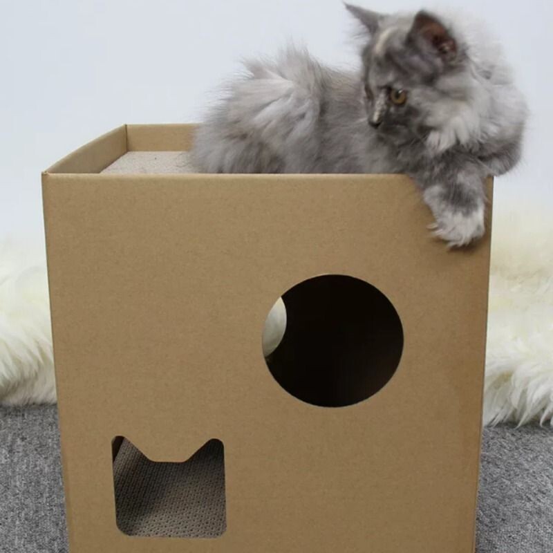 猫抓板猫咪家用方形猫窝猫床猫屋耐磨不掉屑瓦楞纸房子纸箱大号
