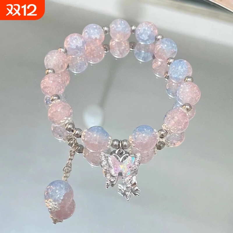 蝴蝶玉碎手链女小众设计ins森系仙女彩色珠手串送学闺蜜编织转运