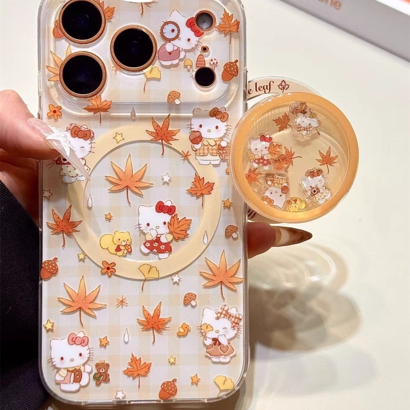 超浪漫哒银杏暖秋枫叶小kitty猫适用苹果17promax手机壳iphone16promax新款15pro女款14/13可爱卡通17秋冬ins