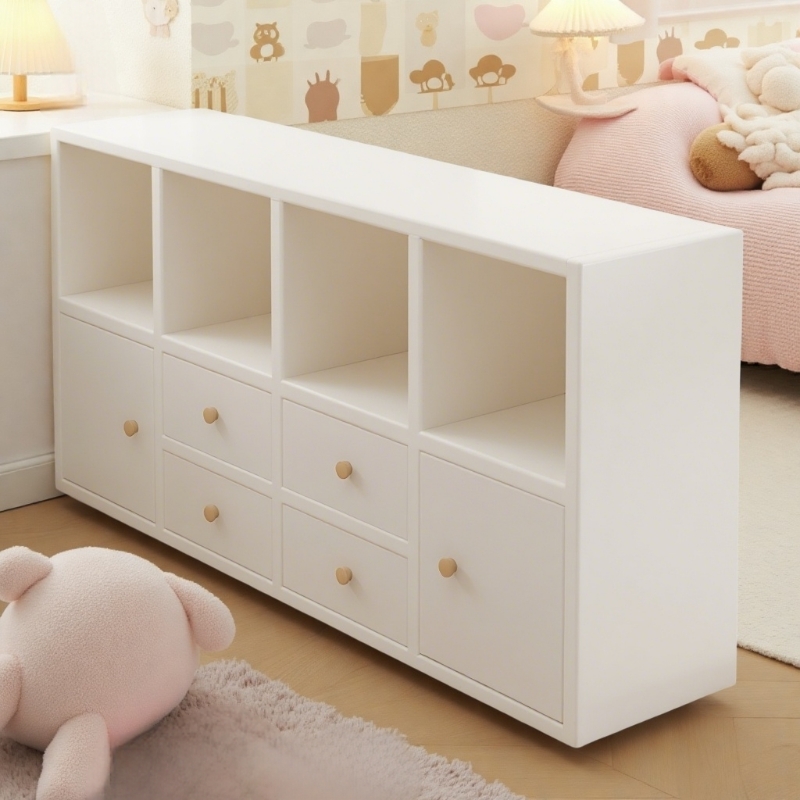 奶油风收纳柜书柜一体靠墙