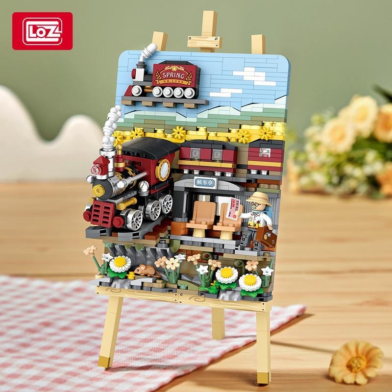 春日列车积木画框益智拼装玩具复古火车站立体画桌面摆件兼容乐高